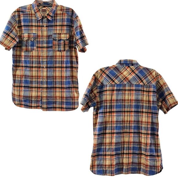 Levi’s Western Wear Pearl Snap Cotton Short Sleeve Plaid Shirt - Size Large - Picture 1 of 16